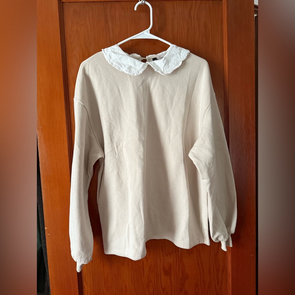 Tan Long Sleeve Sweater with Peter Pan Collar